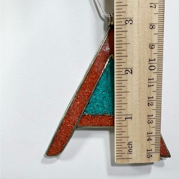 Tibetan Turquoise Coral 925 Large Letter A Initial Pendant - Picture 6 of 8